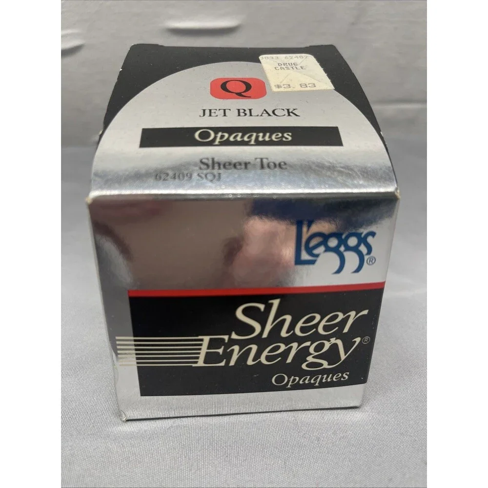 Vintage L'eggs Sheer Energy Opaques Pantyhose Sheer Toe Jet Black Size Q